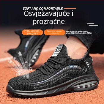 Prozračene sigurnosne cipele s Fly-Knit gornjim dijelom, čelična zaštita prsta, otporne na probijanje, apsorpcija udara, protuklizne, lagane - Crne