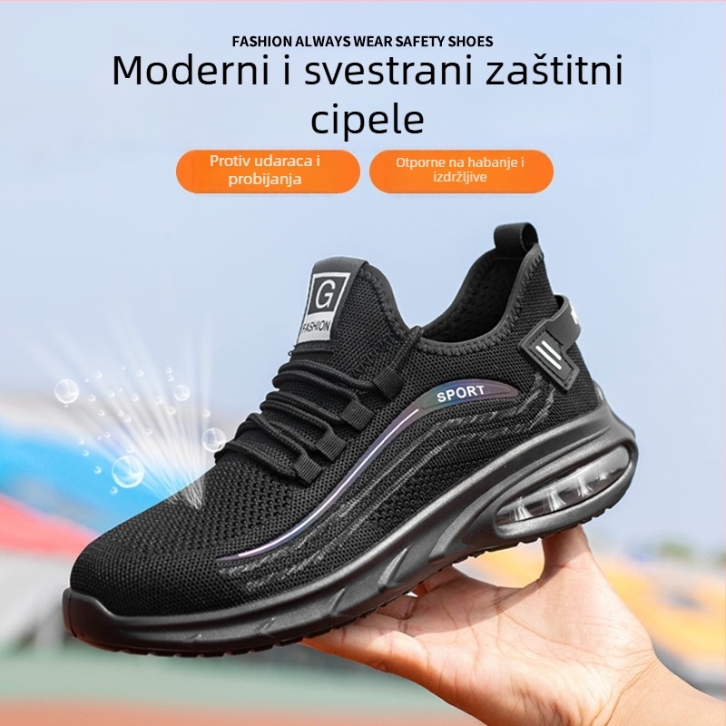 Prozračene sigurnosne cipele s Fly-Knit gornjim dijelom, čelična zaštita prsta, otporne na probijanje, apsorpcija udara, protuklizne, lagane - Crne