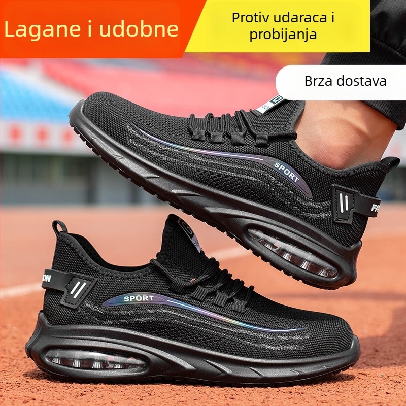 Prozračene sigurnosne cipele s Fly-Knit gornjim dijelom, čelična zaštita prsta, otporne na probijanje, apsorpcija udara, protuklizne, lagane - Crne