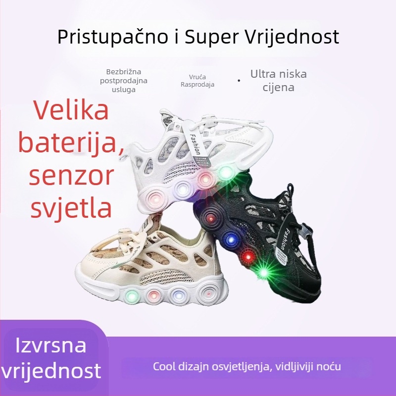 LED svjetleće tenisice za djecu, prozračan gornji dio od tkanine, unisex tenisice za dob 1-6 godina