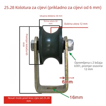 6 mm cijevna vodilica s nosačem, vodilica za cijevi skela, kolotnica tračnice, kolut za navijanje cijevi