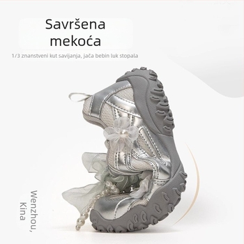Dječje tenisice za trening za djevojčice, srebrne, proljetna kolekcija 2026, prozračne dječje tenisice