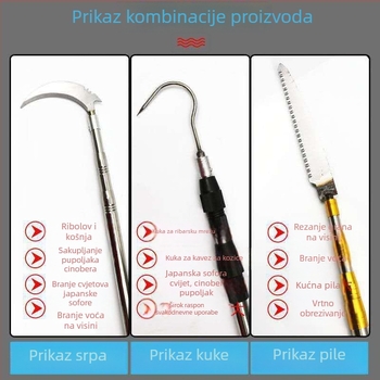 Nerđajući čelični teleskopski višenamjenski štap za rezanje visokih grana, štap za mrežu, udice za Sophora japonica i Toona sinensis, ribolov i košenje trave