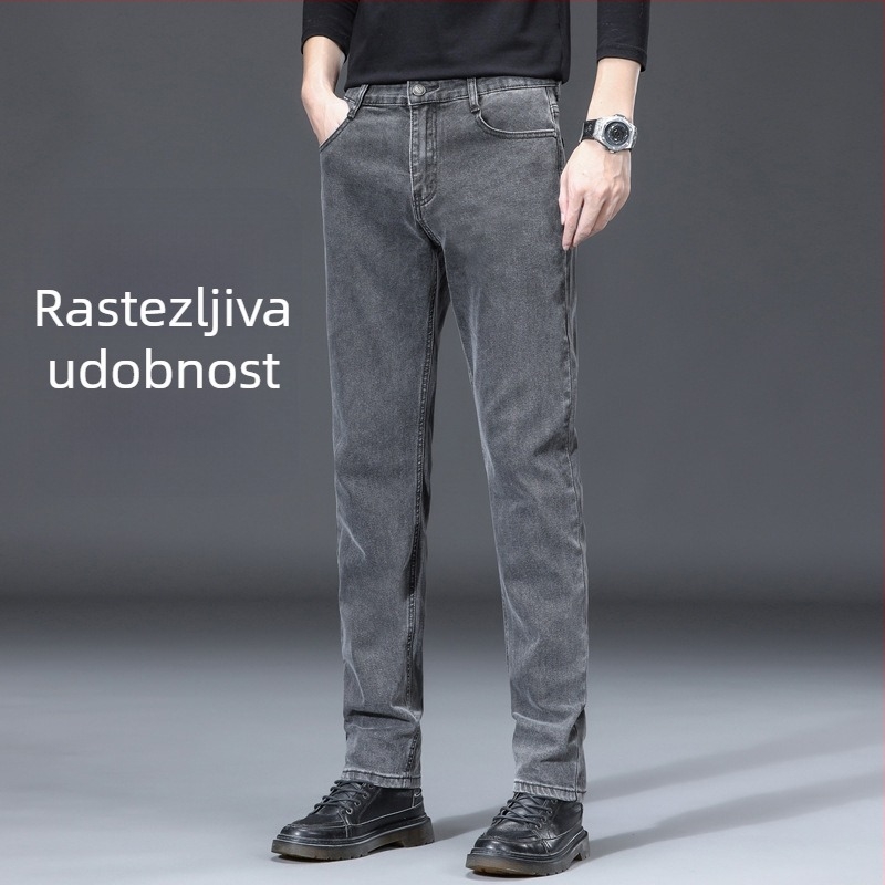 Muške elastične traperice s ravnim krojem, opuštenog stila, izdržljive radne hlače od poliesterske smjese