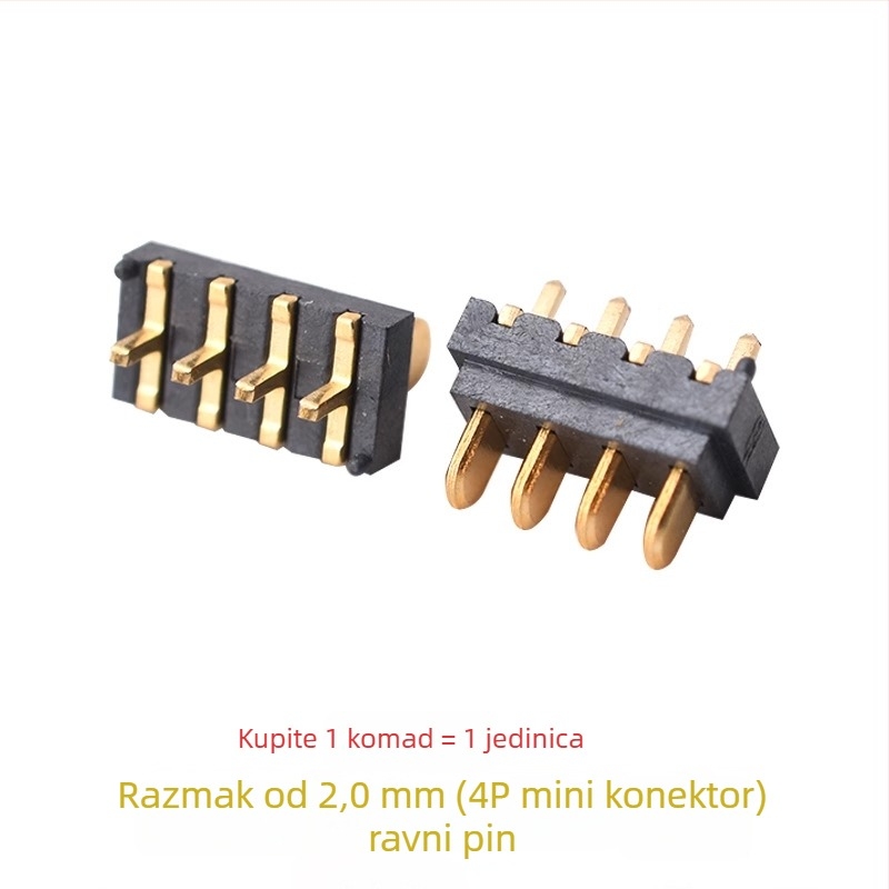 4P5P mini baterijski konektor, razmak 2,0 mm, muški i ženski konektori, 180° lamelni priključak