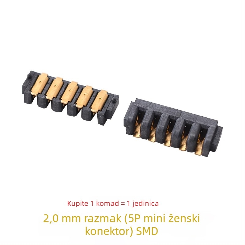 4P5P mini baterijski konektor, razmak 2,0 mm, muški i ženski konektori, 180° lamelni priključak