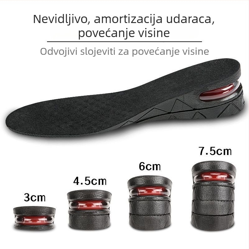 Višeslojni odvojivi uložak za povećanje visine, nevidljiv, za muškarce i žene, s amortizacijom i zračnim jastučićem