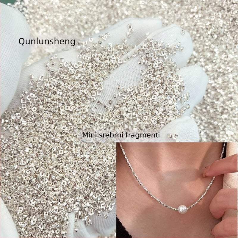 Qunlusheng S925 Sterling Srebro – Mini lomljene srebrne perle, nepravilne razdjelne perle, izuzetno tanke slobodne perle za DIY ogrlicu i narukvicu
