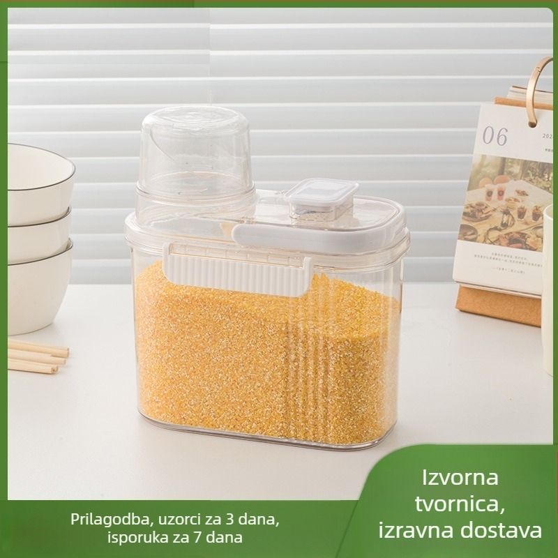 Plastični zatvoreni spremnik za kuhinju, proziran spremnik za rižu i žitarice, brtvljen protiv vlage i insekata, višenamjenski spremnik za žitarice, moderni minimalistički dizajn