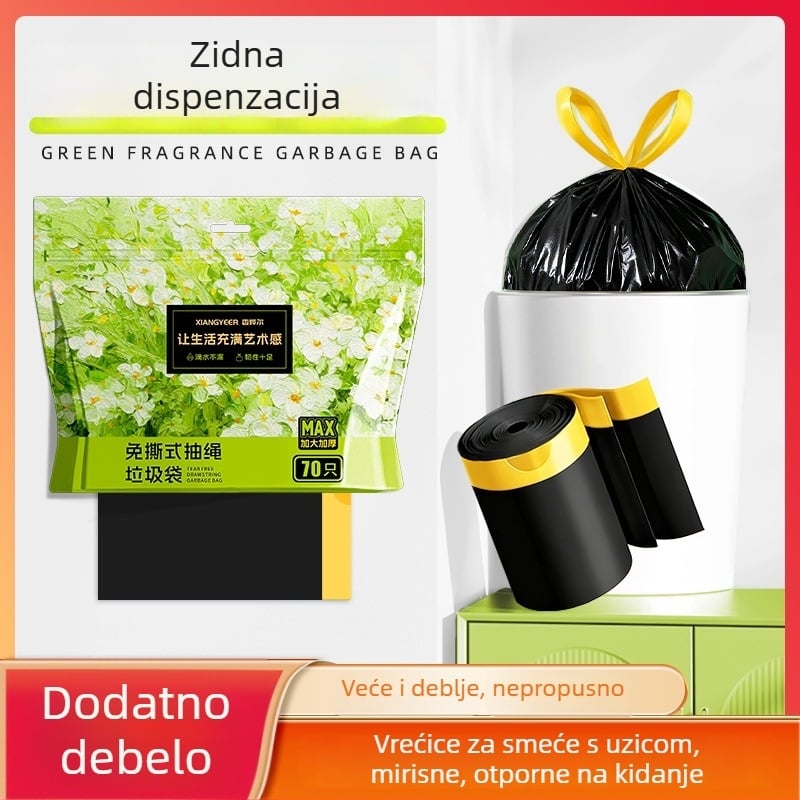Xiangyeer crne vrećice za otpad s užetom, deblje, za kućnu upotrebu u kuhinji