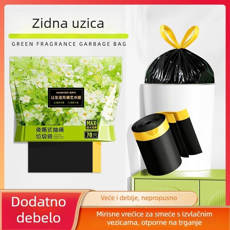 Xiangyeer crne vrećice za otpad s užetom, deblje, za kućnu upotrebu u kuhinji