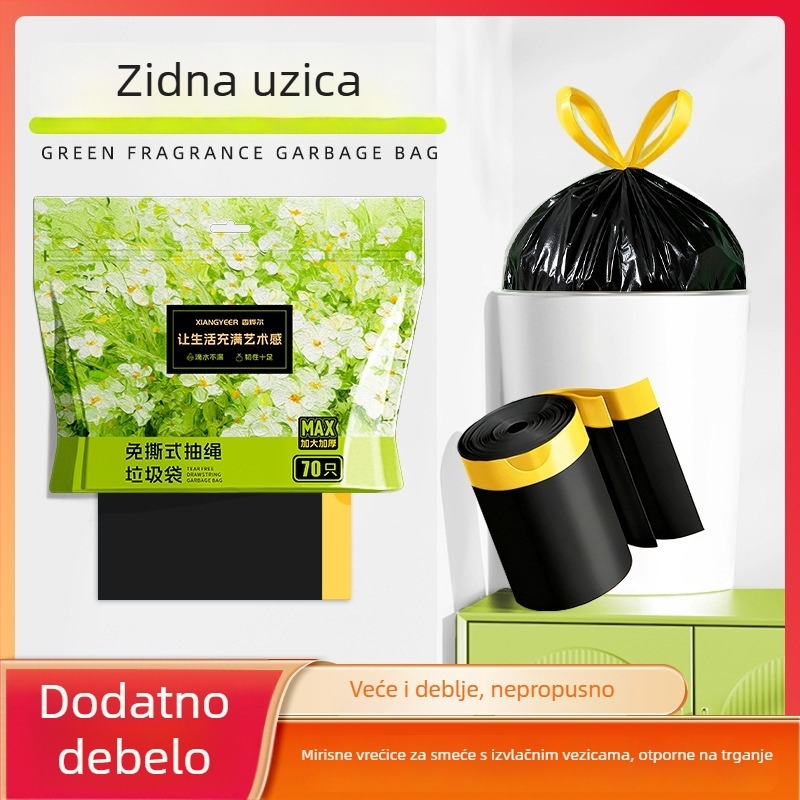Xiangyeer crne vrećice za otpad s užetom, deblje, za kućnu upotrebu u kuhinji