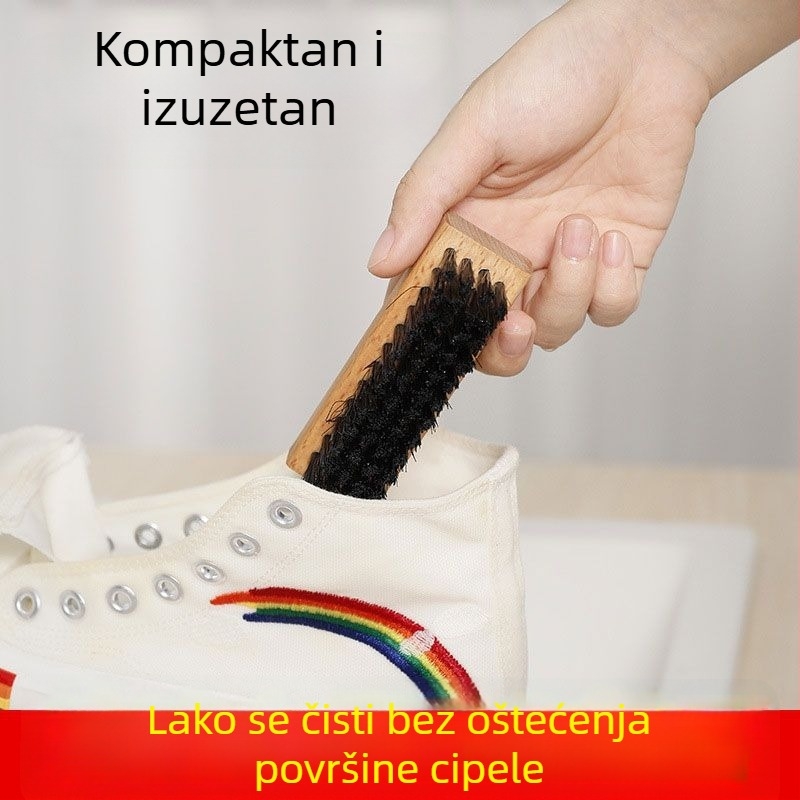 Drvena četka za čišćenje cipela s mekanim vlaknima i drvenom ručkom – nježna prema cipelama, visokokvalitetna višefunkcionalna njega cipela