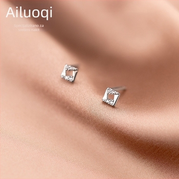 Nalan S925 srebrne naušnice za žene, korejski stil, jednostavni geometrijski šuplji kvadrati, mali, G6347
