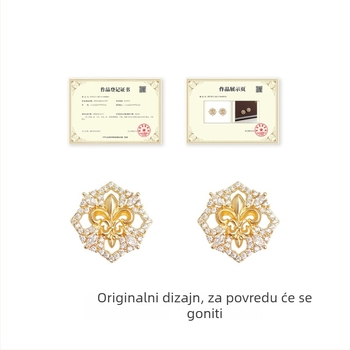 Iris Flower serija – Originalni dizajn. Naušnice sa srebrnim čepom i mikro-zirkonima, 14K elektroplata, elegantno za žene
