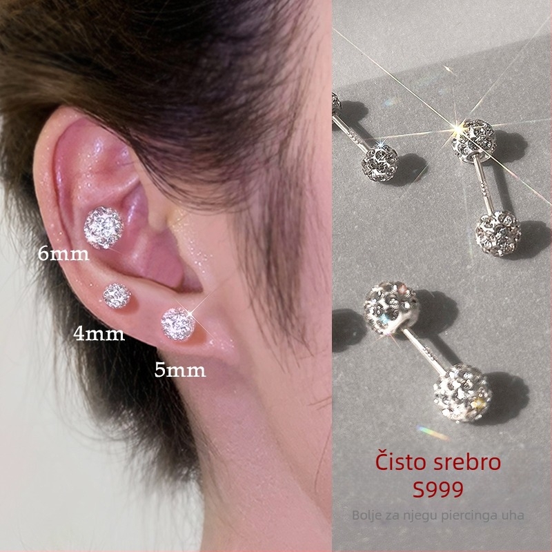 S999 sterling srebrne naušnice za žene, igla za uho, lagani luksuz