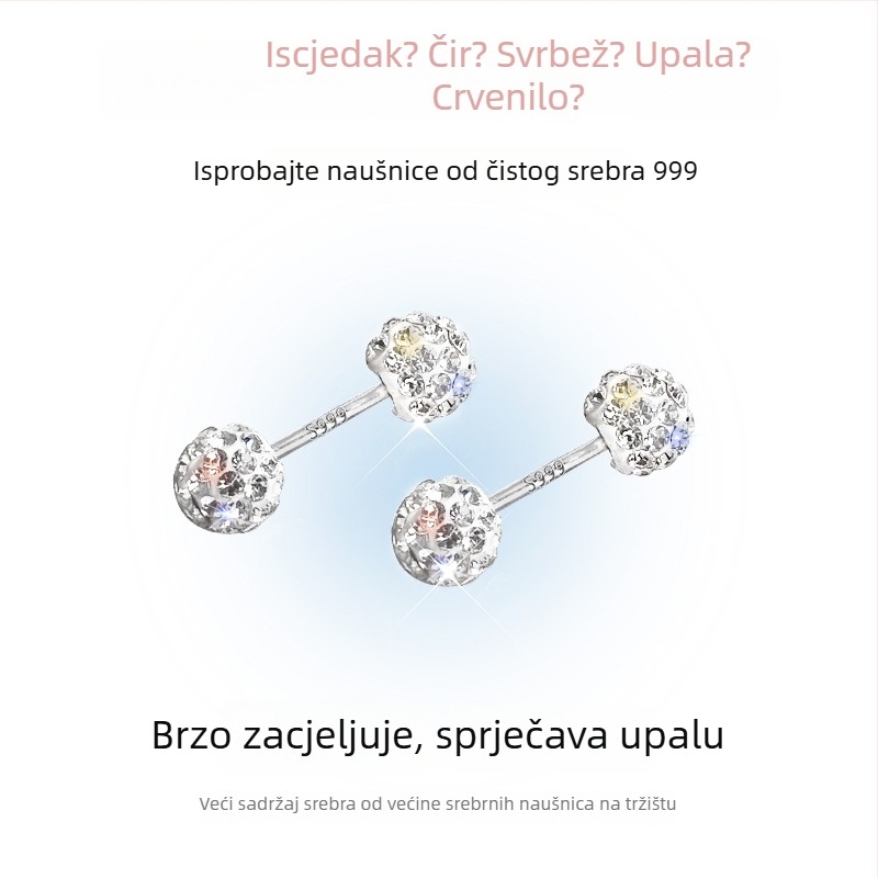S999 sterling srebrne naušnice za žene, igla za uho, lagani luksuz