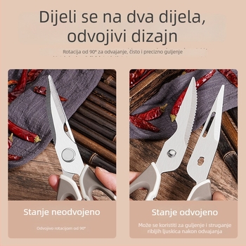 Višenamjenske odvojive kuhinjske škare od nehrđajućeg čelika – za kosti pilića, meso i ribu; set hladnjaka s magnetskim držačem