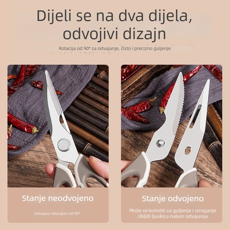 Višenamjenske odvojive kuhinjske škare od nehrđajućeg čelika – za kosti pilića, meso i ribu; set hladnjaka s magnetskim držačem