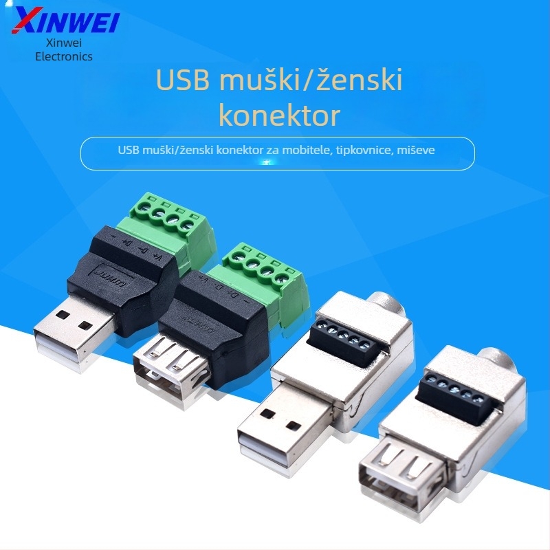 USB priključak bez lemivanja, muški i ženski USB konektor za povezivanje s telefonima, tipkovnicama i miševima, 16 pinova