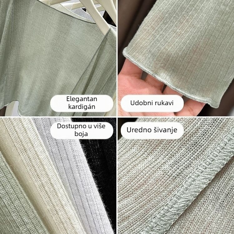 Bijela lagana pletena jakna s UV zaštitom za žene, lagani ljetni sako, savršena uz suknu