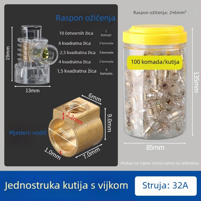 6/10 kvadratni vijčani crimp cap, visokoučinkoviti spoj i razdjelnik za paralelni vodič od čistog bakra