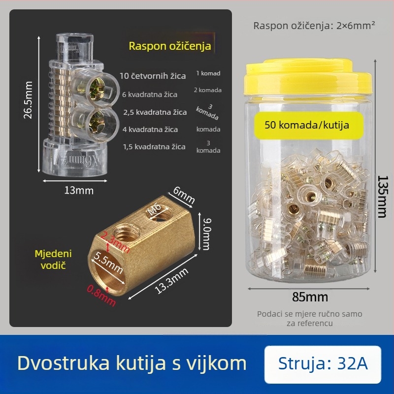 6/10 kvadratni vijčani crimp cap, visokoučinkoviti spoj i razdjelnik za paralelni vodič od čistog bakra