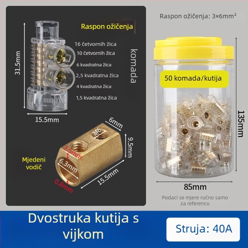 6/10 kvadratni vijčani crimp cap, visokoučinkoviti spoj i razdjelnik za paralelni vodič od čistog bakra