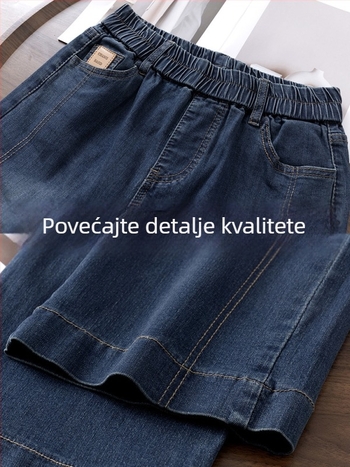 Ženske traperice s elastičnim pojasom i ravnim krojem, jesen 2025, plus veličina, udoban kroj