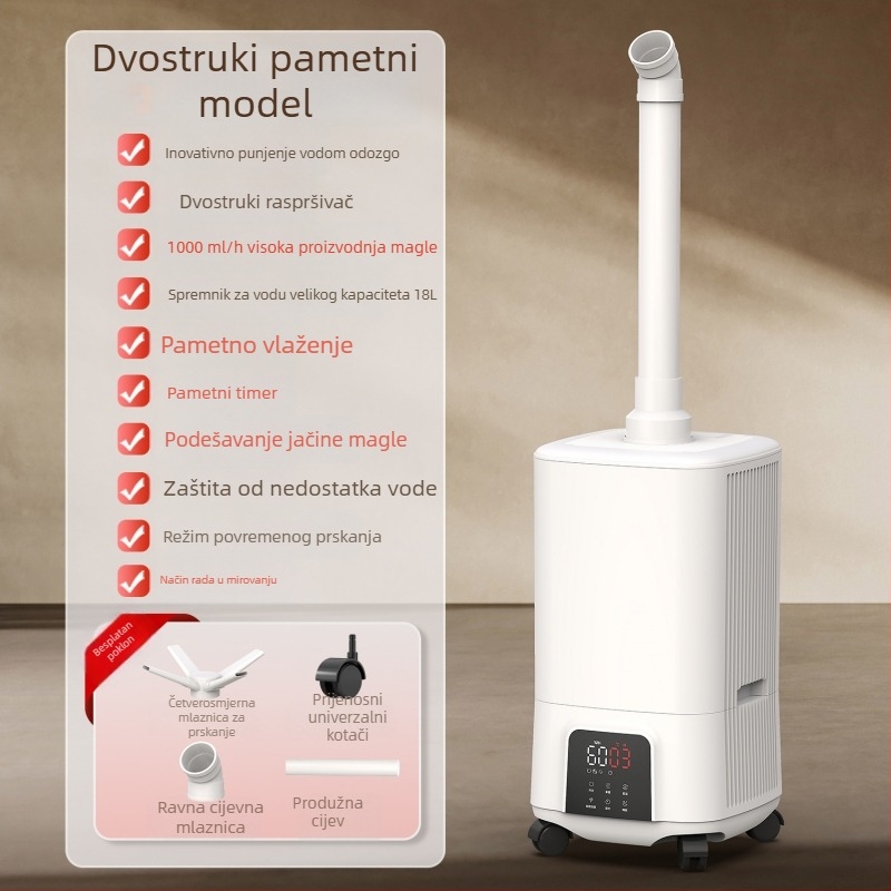 Yujie Ultrazvučni komercijalni ovlaživač, 18 L, visok oblak magle, za prostore iznad 60 m², 3 mlaznice magle, daljinsko upravljanje, 8+ sati timera, zaštita pri niskom nivou vode i nestanku struje, ABS plastično kućište