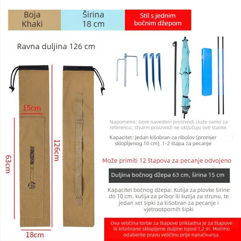 Platnena torba za ribolovne štapove, model 2025, vodootporna, otporna na habanje, ojačana, prenosiva
