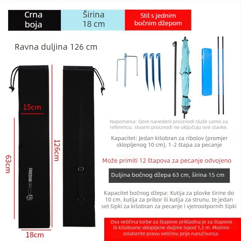 Platnena torba za ribolovne štapove, model 2025, vodootporna, otporna na habanje, ojačana, prenosiva
