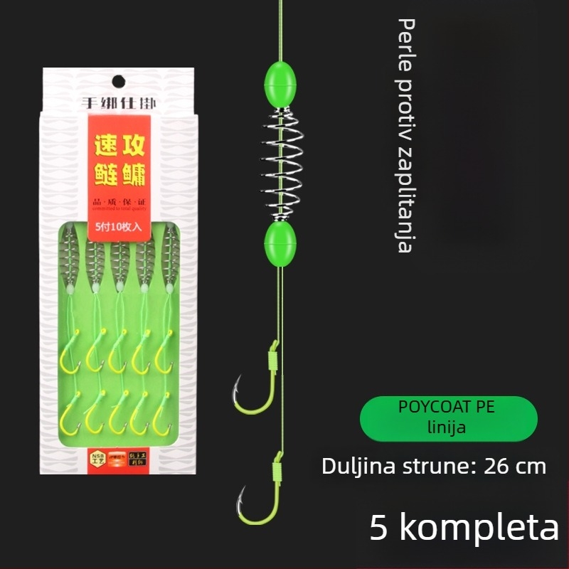 Set za ribolov s ručnom štapom i oprugom, dvostruki udice, sprječavanje zaplitanja, Iseine udice, snažna linija, fluorescentne udice