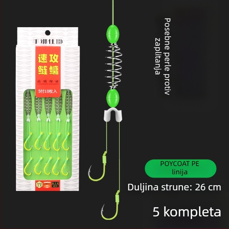 Set za ribolov s ručnom štapom i oprugom, dvostruki udice, sprječavanje zaplitanja, Iseine udice, snažna linija, fluorescentne udice