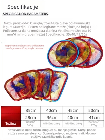 Aluminijska glava mreže za ribolov, duboki trokutasti dizajn, ne sklapa se, za velike ribe
