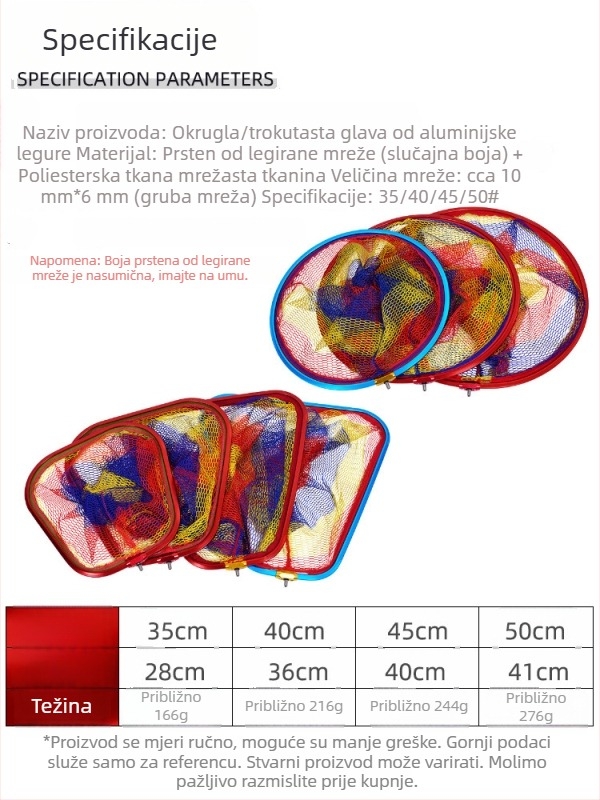 Aluminijska glava mreže za ribolov, duboki trokutasti dizajn, ne sklapa se, za velike ribe