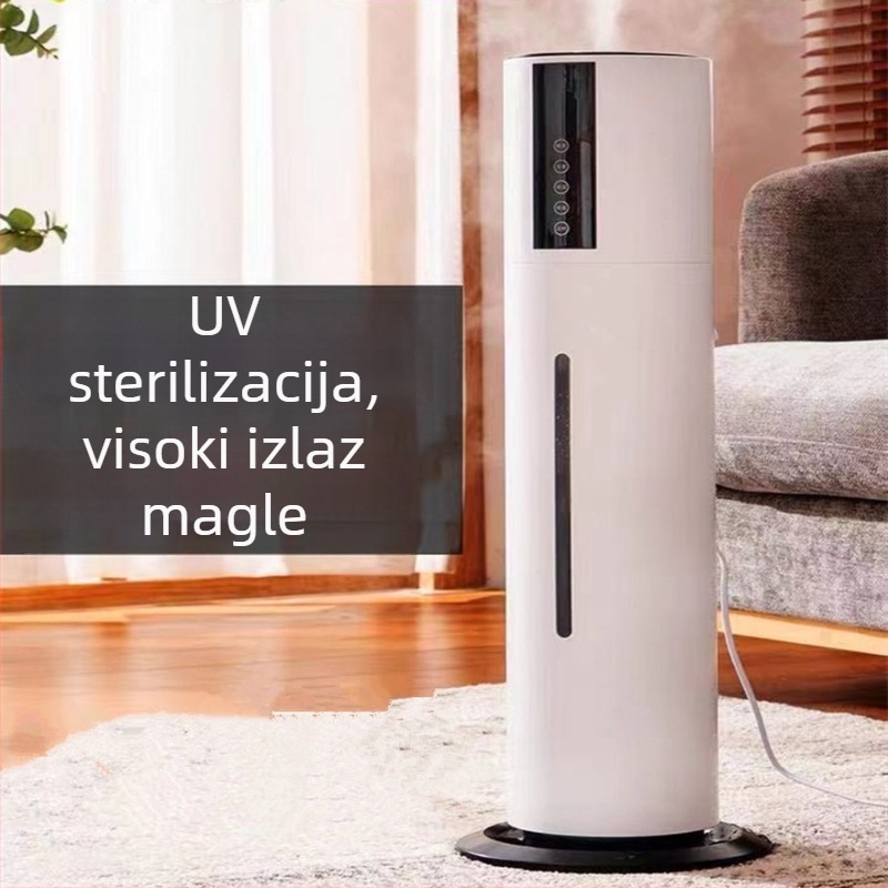 Podni ultrazvučni ovlaživač za kućnu upotrebu, tih, velik kapacitet 6,1–10 L, 1 izlaz za maglu, daljinski upravljač, tajmer preko 8 sati, zaštita od nestašice vode i nestanka struje