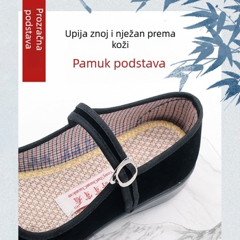 Ženske crne velur cipele s kopčom, okruglim nosom i klinastim potpeticama za svakodnevnu upotrebu