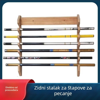 Desetpozicijski zidni držač za pohranu štapova za pecanje, masivno drvo, kućna upotreba