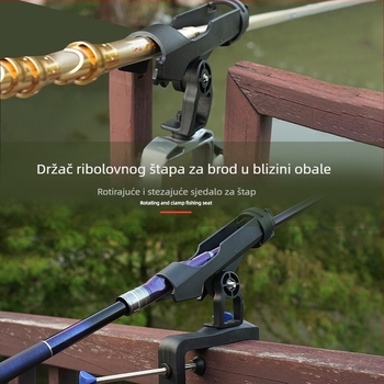 Držač za štapove za brod od aluminijske legure, 360° rotirajući, podesiv, sklopiv, s velikom stegom