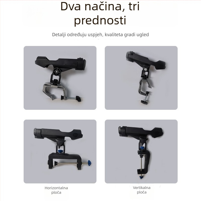 Držač za štapove za brod od aluminijske legure, 360° rotirajući, podesiv, sklopiv, s velikom stegom