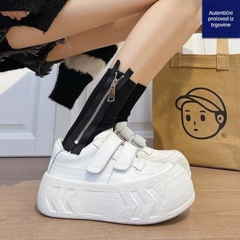 Ženske tenisice s debelim potplatom, bijele, Velcro zatvarač, casual obuća, okrugli vrh, crtani motiv