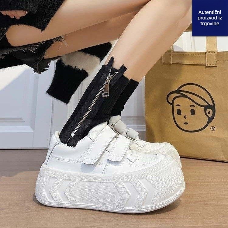 Ženske tenisice s debelim potplatom, bijele, Velcro zatvarač, casual obuća, okrugli vrh, crtani motiv
