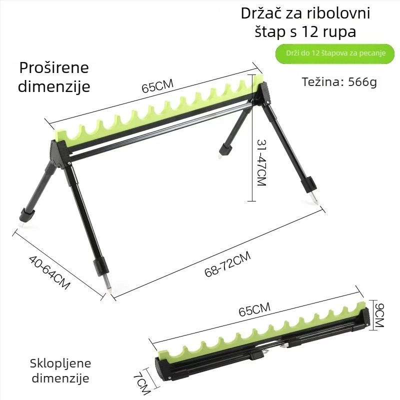 Vanjski teleskopski držač štapova za ribolov, prijenosni sklopivi nosač s višestrukim otvorima, dvostruka namjena za morski i kopneni ribolov.