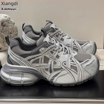 Ženske tenisice tipa dad sneakers od prave kože, proljeće 2026, svestrana debela potplata za povećanje visine, prozračan mrežasti gornji dio, casualsportska obuća