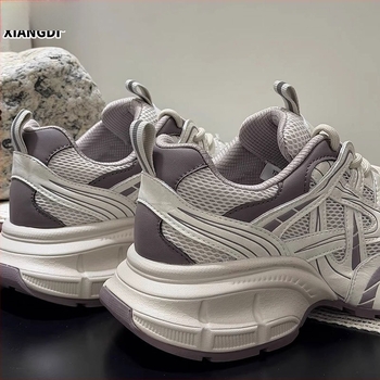 Ženske tenisice tipa dad sneakers od prave kože, proljeće 2026, svestrana debela potplata za povećanje visine, prozračan mrežasti gornji dio, casualsportska obuća