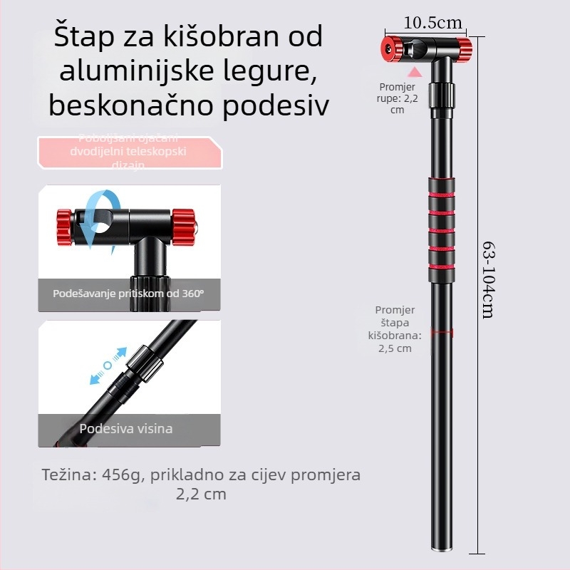 Univerzalna višedirekcijska donja šipka za kišobran za ribolov, spojnik od nehrđajućeg čelika i zemaljna podrška