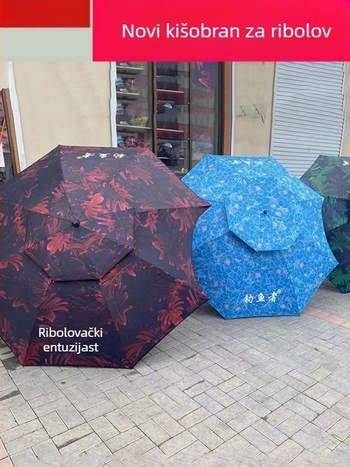 Vanjski kišobran za ribolov, 2,2 m, debeli univerzalni spoj, crni gumeni premaz