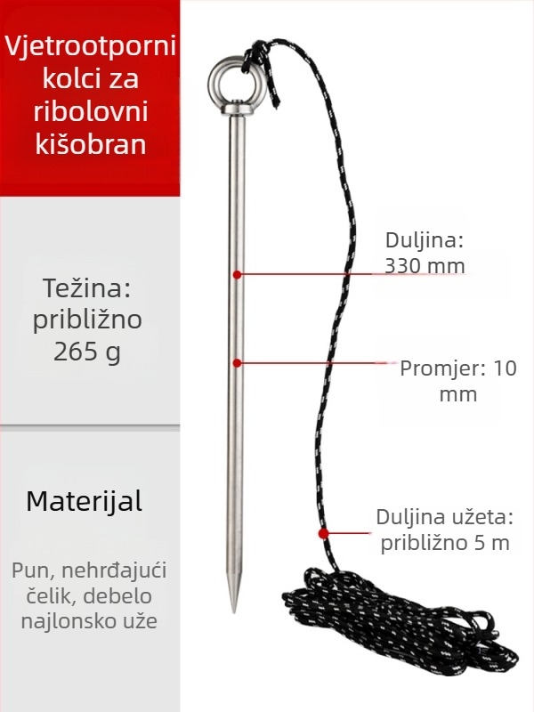Tab ribarski kišobran s ojačanim zemljanim čepom, produžen dizajn, pribor za kišobrane za ribolov, sunčani i kišni kišobran, otporan na vjetar, nehrđajući čelik
