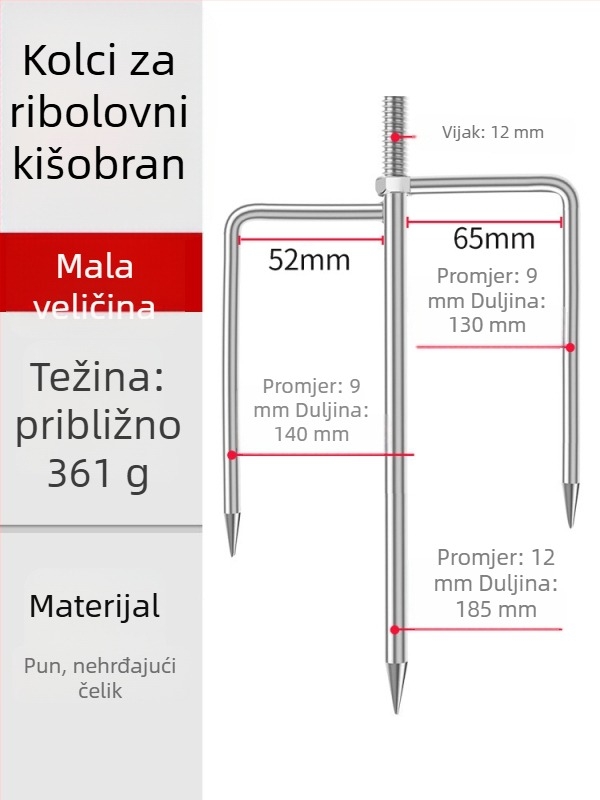 Tab ribarski kišobran s ojačanim zemljanim čepom, produžen dizajn, pribor za kišobrane za ribolov, sunčani i kišni kišobran, otporan na vjetar, nehrđajući čelik